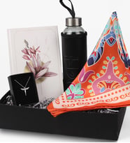 Kılıflı Matara & Tasarım Defter & Melek Kolye & Fular Hediye Seti