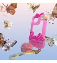 İphone 14 Uyumlu Aynalı Ponponlu Barbie Silikon Kılıf (Pembe)