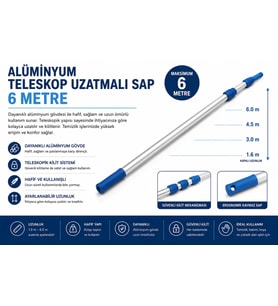 Alüminyum Teleskop Uzatmalı Sap 6 Metre