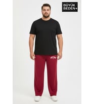 Erkek Büyük Beden New York Baskılı Rahat Kesim Lastikli Bel Paça Reçme Eşofman Altı SPR26EA952-5 (Burgundy)