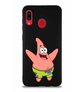 Samsung Galaxy A20 Soft Premier Kapak Patrick Yıldız Tasarımlı Silikon Kılıf - Siyah (Şeffaf)