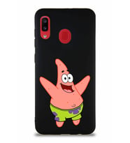 Samsung Galaxy A20 Soft Premier Kapak Patrick Yıldız Tasarımlı Silikon Kılıf - Siyah (Şeffaf)