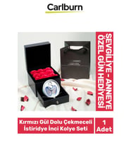 Özel Gün Hediye Sevgiliye Anneye Arkadaşa Kırmızı Gül Dolu Çekmeceli Kutu İstiridye İnci Kolye Seti (Çok Renkli)