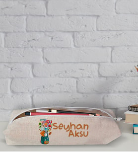 Çocuklara Özel İsimli Keten Okul Kalemliği-5 (Beyaz)