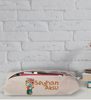 Çocuklara Özel İsimli Keten Okul Kalemliği-5 (Beyaz)