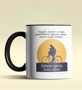 Kişiye Özel Babalar Günü Mesajlı 4 Tasarımlı Siyah Kupa Bardak (Siyah)