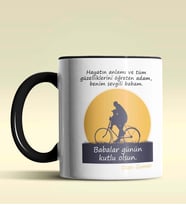 Kişiye Özel Babalar Günü Mesajlı 4 Tasarımlı Siyah Kupa Bardak (Siyah)