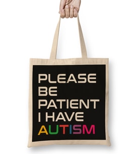 Please Be Patient I Have Autism White On Black 01 Bez Çanta Uzun Saplı