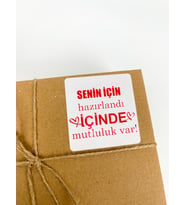 Senin İçin Hazırlandı İçinde Mutluluk Var 60x60 mm  Sticker Etiket 100 Adet. Ürün ve Kutu Etiketi