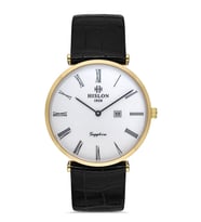 HISLON CL119G-03BG İNCE SLIM KLASİK SİYAH DERİ KORDON SAFİR CAM ERKEK KOL SAATİ