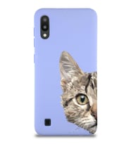 Samsung Galaxy M10 Uyumlu Lansman Kılıf Catface Tasarımlı İçi Kadife Kapak-Lila (Şeffaf)