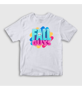 Presmono Unisex Çocuk Beyaz Logo Oyun Fall Guys T-Shirt 360411tt