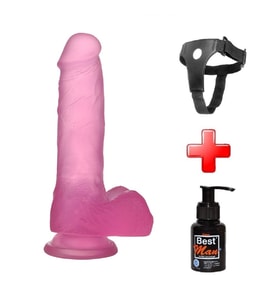 Lilitu Shop 17,5 cm Belden Bağlamalı Şeffaf Realistik Damarlı Vantuzlu Pembe Dildo Penis