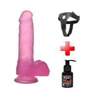 Lilitu Shop 17,5 cm Belden Bağlamalı Şeffaf Realistik Damarlı Vantuzlu Pembe Dildo Penis