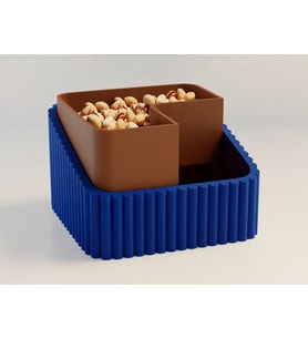 3D Baskı Fıstık Kasesi - Çift Hazneli Kabuk Ayırıcı Sunum Kasesi - Mavi Kahverengi