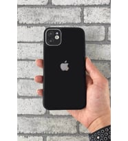 iPhone X Arkası Cam Kamera Korumalı Renkli Logolu Telefon Kılıfı - Siyah