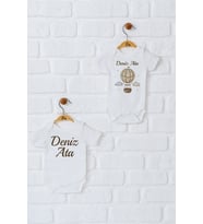 Pia Baby Premium %100 Pamuk İsme Özel Organik Baskılı İkili Set Çıtçıtlı Bebek Body Zıbın Modelleri 5037-17 (Ekru)