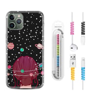 Apple iPhone 11 12 13 14 Pro Max Kılıf Kablo Koruma Spiral Silikon Space Woman 1311