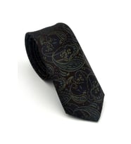 Yeşil Lacivert Şal Desenli Kahverengi Dokuma Kumaş Mendilli Slim Fit Kravat // SDK-2607-6
