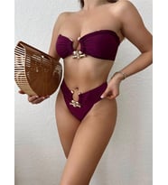 Mürdüm  Tokalı İtalyan Kumaş Bikini Takımı