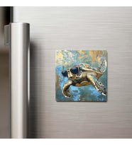 Sea Turtle - Deniz Kaplumbağası - Güneş Gözlüklü Style - Buzdolap Magneti - 9x9 Cm