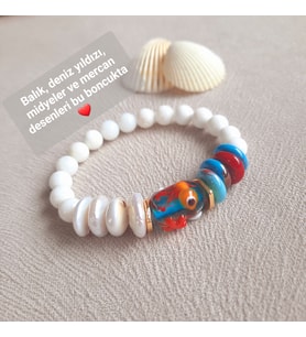 Okyanus Temalı Disk İnci Cam Doğal Taş Bileklik