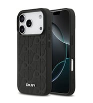 Apple iPhone 17 Pro Uyumlu Kılıf DKNY Orjinal Lisanslı M-safe Şarj Özellikli 3D Yazılı Grid Pattern Kapak (Siyah)