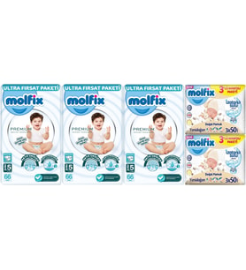 Molfix Premium Bebek Bezi Beden:5 (11-18KG) Junior 198 Adet Ultra Fırsat Pk + 6 Adet Islak Mendil
