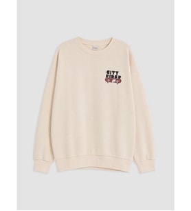 LCW Kids Bej Baskılı Erkek Çocuk Kalın Sweatshirt