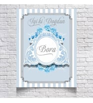 MAVİ DAMASK DESENLİ DOĞUM GÜNÜ AFİŞİ