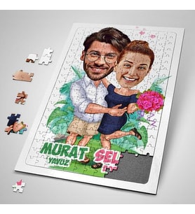 Sevgiliye Hediye Kişiye Özel Romantik Aşıklar Karikatürlü Puzzle