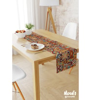 Etnik Kilim Desenli Baskılı Süet Runner Masa Örtüsü