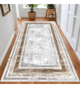 Rovigo Home Dijital Baskı Yıkanabilir Kaymaz Taban Salon Halısı Ve Yolluk RV146-FNL451 (Kahverengi)