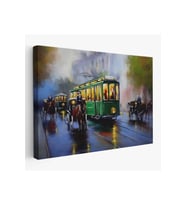 Eski Tramvay Retro Yağlıboya Görünüm Dekoratif Kanvas Duvar Tablosu-3574