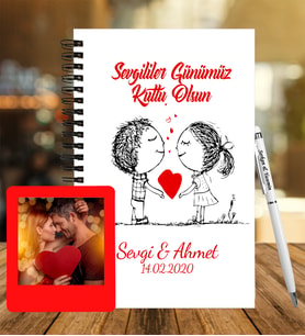 Sevgililer Gününe Özel Ahşap Defter Kalem &  Instagram Çerçeve Hediye Seti 19