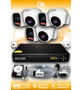 Elitcam 6 Kameralı Zebra 3 İç Kamera Set 250 GB 5 MP Full HD Gece Görüşlü Güvenlik Kamerası Sistemi
