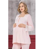 LİMİSSİ 2104 HAMİLE LOHUSA PİJAMA DANTELLİ TAKIMI (Ekru)