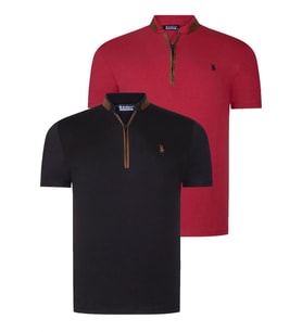İKİLİ SET T8571 DEWBERRY FERMUARLI ERKEK T-SHIRT-SİYAH-BORDO