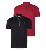 İKİLİ SET T8571 DEWBERRY FERMUARLI ERKEK T-SHIRT-SİYAH-BORDO
