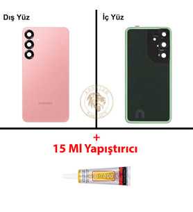 Samsung Galaxy S25 Plus Pembe Renk Arka Kapak + B7000 Yapıştırıcı Arka Cam Batarya Kapağı Pil Kapağı Lazer Kesim Back Cover Galaxy S25 Plus Uyumlu