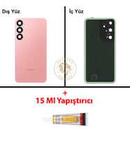 Samsung Galaxy S25 Plus Pembe Renk Arka Kapak + B7000 Yapıştırıcı Arka Cam Batarya Kapağı Pil Kapağı Lazer Kesim Back Cover Galaxy S25 Plus Uyumlu