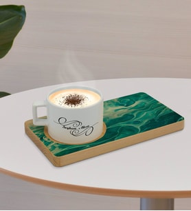 BK Gift Kişiye Özel Mermer Tasarımlı Doğal Ahşap Tabaklı Seramik Fincan Sunum Seti  Model 11
