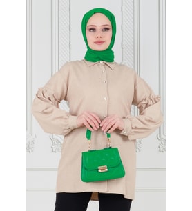 Kolu Fırfır Detaylı Tunik-Bej