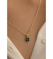 14 Ayar Altın Mineli Yonca Valentino Zincir Kolye (Sarı)