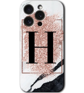 İphone 15 Pro Max Kılıf HD Desen Baskılı Kılıf - Pembe Mermer Desenli H Harfi