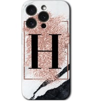 İphone 15 Pro Max Kılıf HD Desen Baskılı Kılıf - Pembe Mermer Desenli H Harfi