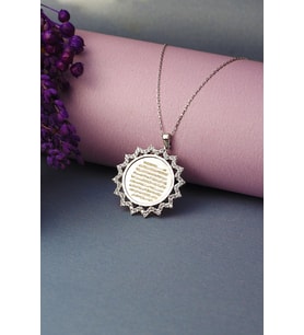 Dualı Ayetel Kürsi Gümüş Kolye 925 Ayar Zirkon Taşlı Kolye (Silver)