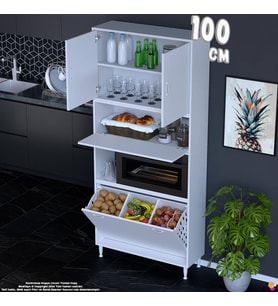 Eliusta Vega 100 cm Fırın Uyumlu 3 Göz Sepetli Çok Amaçlı Mutfak Kiler Banyo Organizer Dolap 100x213x32 cm
