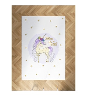 MEKTA HOME BEBEK VE ÇOCUK ODASI Yıldızlı Mavi Unicorn Desenli Halı