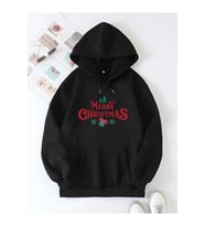 Yılbaşı Merry Christmas Baskılı Oversize Kapüşonlu Sweatshirt Hoodie - Siyah
